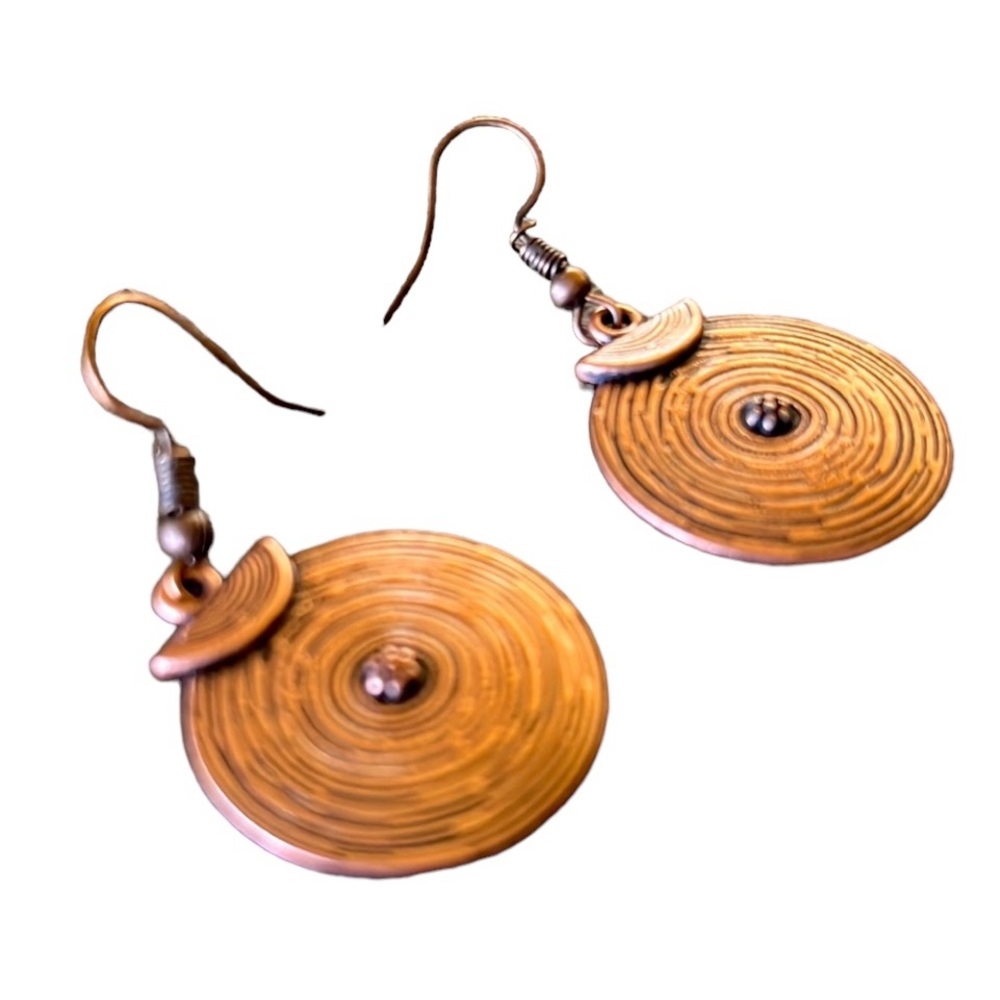 Boho Dangle Earrings - Cooper Disc Earrings - Bohemian Drop Earrings